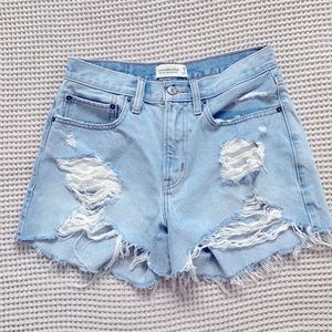 Abercrombie Mid Rise Boyfriend Destroyed Light Wash Shorts